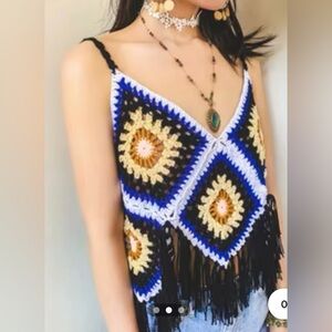 NWT Cupshe Crochet Fringe Tank Top - Blue, Black, White, Yellow